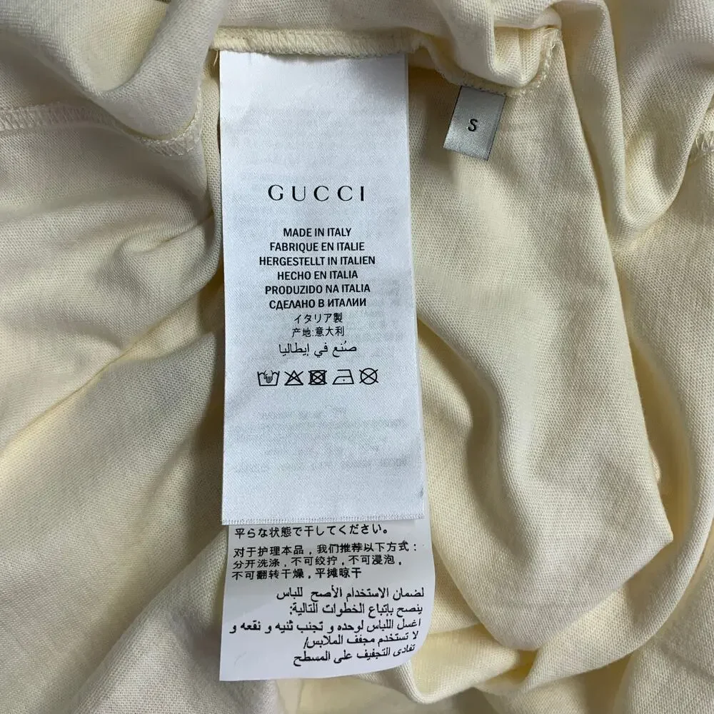 GUCCI Size S Guccify Hypnotism Cream Red Black Print Cotton Crew Neck T-shirt